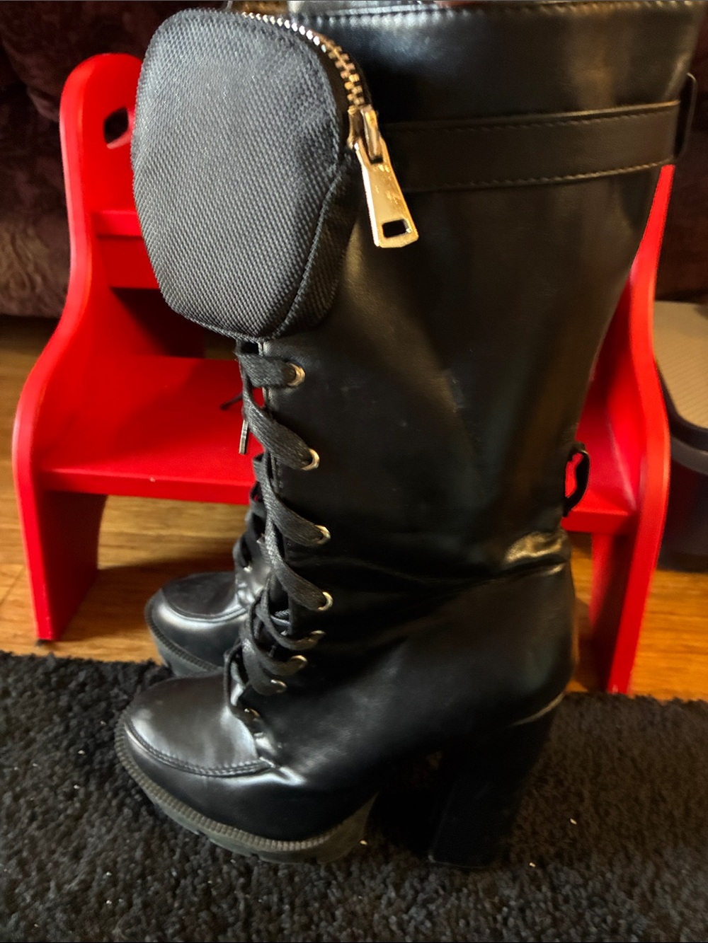 Fashion Nova Black Lace-Up Platform Heeled Boots - Women size 8
